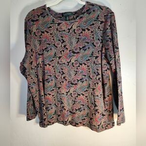 Lauren Ralph Lauren Black Multicolor Paisley Long Sleeve Top Sz 2X